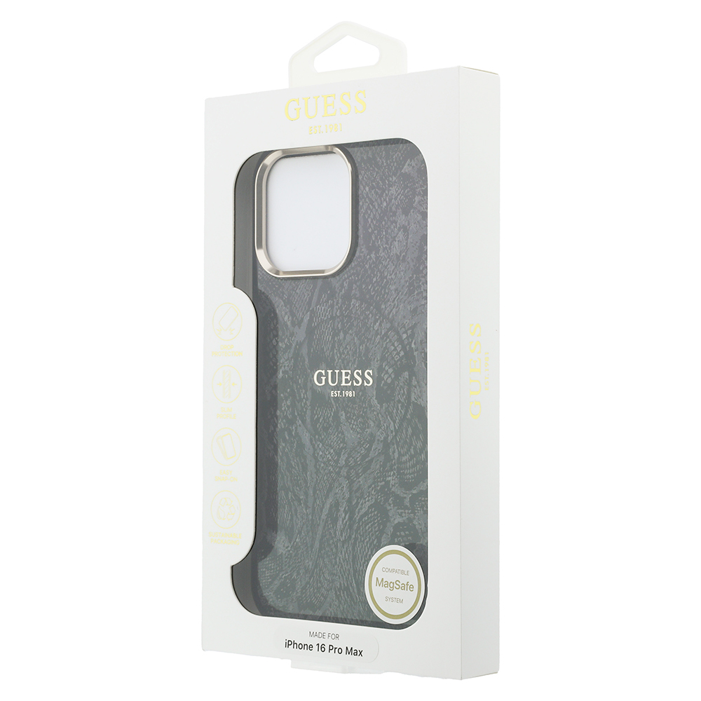 Apple iPhone 16 Pro Max Uyumlu Kılıf Guess Orjinal Lisanslı M-safe Şarj Özellikli Yazı Logolu Python Desenli Kapak - 5