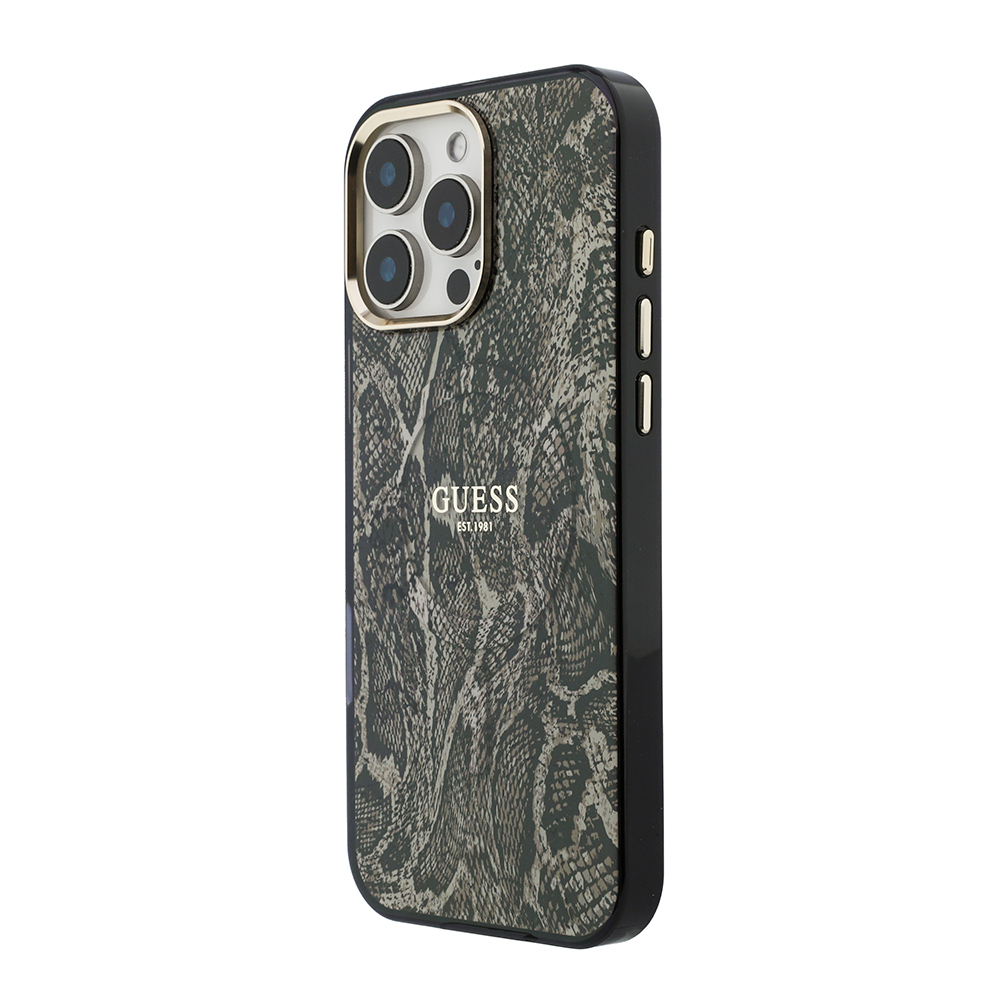 Apple iPhone 16 Pro Max Uyumlu Kılıf Guess Orjinal Lisanslı M-safe Şarj Özellikli Yazı Logolu Python Desenli Kapak - 3