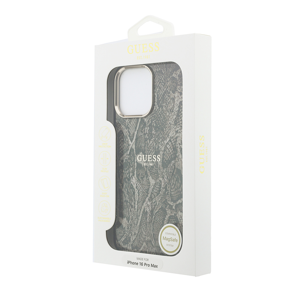 Apple iPhone 16 Pro Max Uyumlu Kılıf Guess Orjinal Lisanslı M-safe Şarj Özellikli Yazı Logolu Python Desenli Kapak - 5