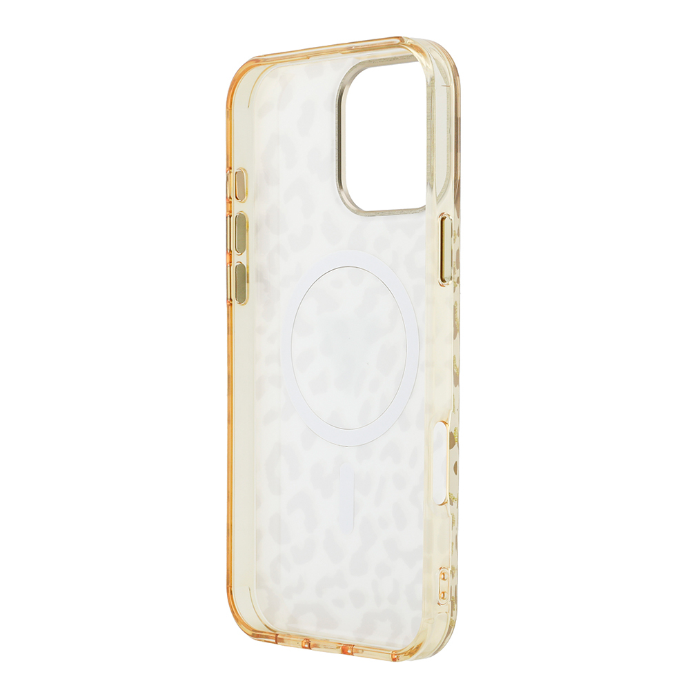 Apple iPhone 16 Pro Max Uyumlu Kılıf Guess Orjinal Lisanslı M-safe Şarj Özellikli Üçgen Logolu Simli Leopar Desenli Kapak - 1