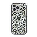 Apple iPhone 16 Pro Max Uyumlu Kılıf Guess Orjinal Lisanslı M-safe Şarj Özellikli Üçgen Logolu Simli Leopar Desenli Kapak - 3