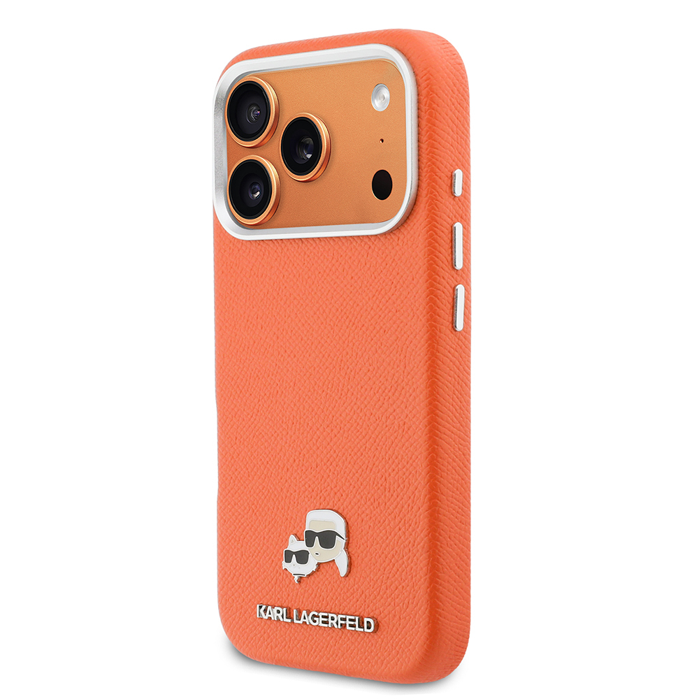 Apple iPhone 17 Pro Uyumlu Kılıf Karl Lagerfeld Orjinal Lisanslı M-safe Şarj Özellikli Metal Kamera ve Buton Tasarımlı K&C Head Logolu PU Deri Kapak - 1