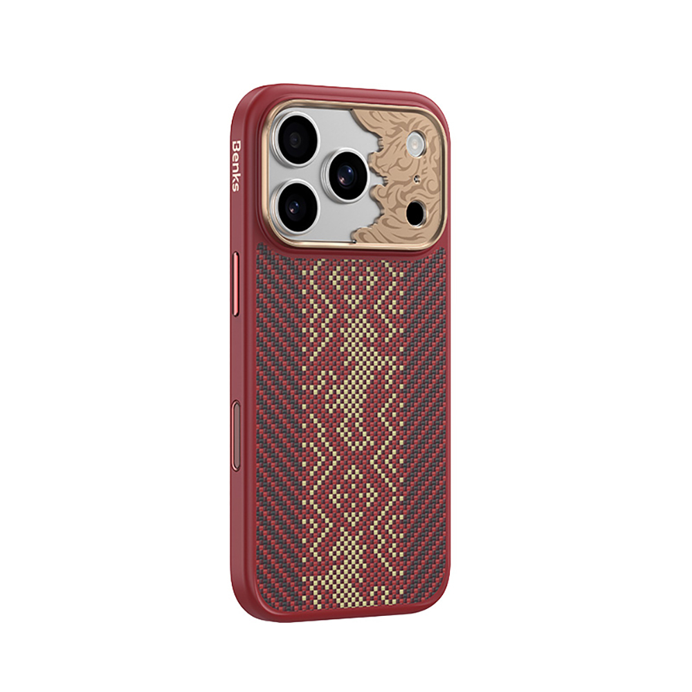 Apple iPhone 17 Pro Uyumlu Kılıf M-safe Şarj Özellikli Karbon Fiber Tasarımlı Benks Knight ArmorPro Kevlar Kapak - 3