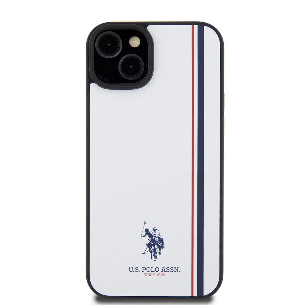 Apple iPhone 15 Plus Uyumlu Kılıf U.S. Polo Assn. Orjinal Lisanslı Üç Renk Şerit Tasarımlı Baskı Logolu Kapak