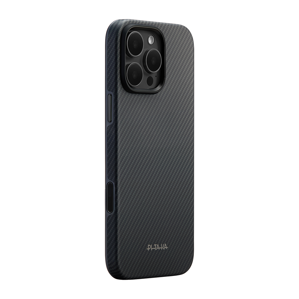 Apple iPhone 16 Pro Uyumlu Kılıf M-safe Şarj Özellikli Aramid Fiber Pitaka Military-Grade Classic Serisi New Logo Black-Grey Twill Kapak - 1