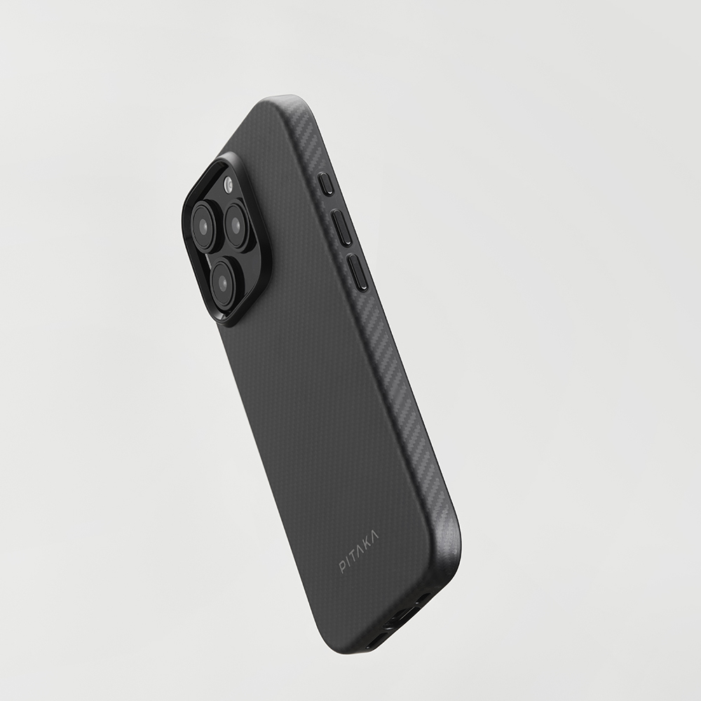 Apple iPhone 16 Pro Uyumlu Kılıf M-safe Şarj Özellikli Aramid Fiber Pitaka Military-Grade Classic Serisi New Logo Black-Grey Twill Kapak - 12