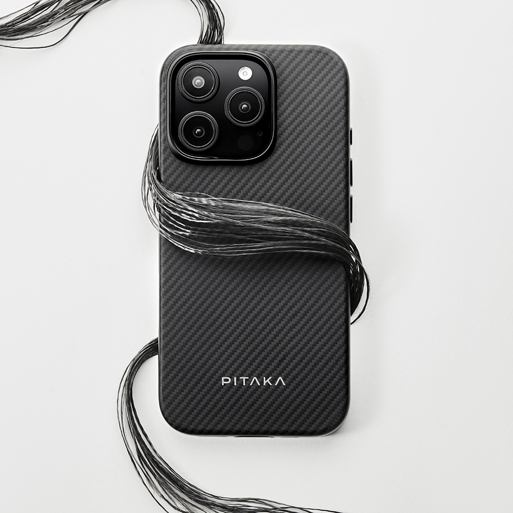 Apple iPhone 16 Pro Uyumlu Kılıf M-safe Şarj Özellikli Aramid Fiber Pitaka Military-Grade Classic Serisi New Logo Black-Grey Twill Kapak - 13