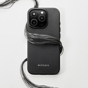 Apple iPhone 16 Pro Uyumlu Kılıf M-safe Şarj Özellikli Aramid Fiber Pitaka Military-Grade Classic Serisi New Logo Black-Grey Twill Kapak - 13