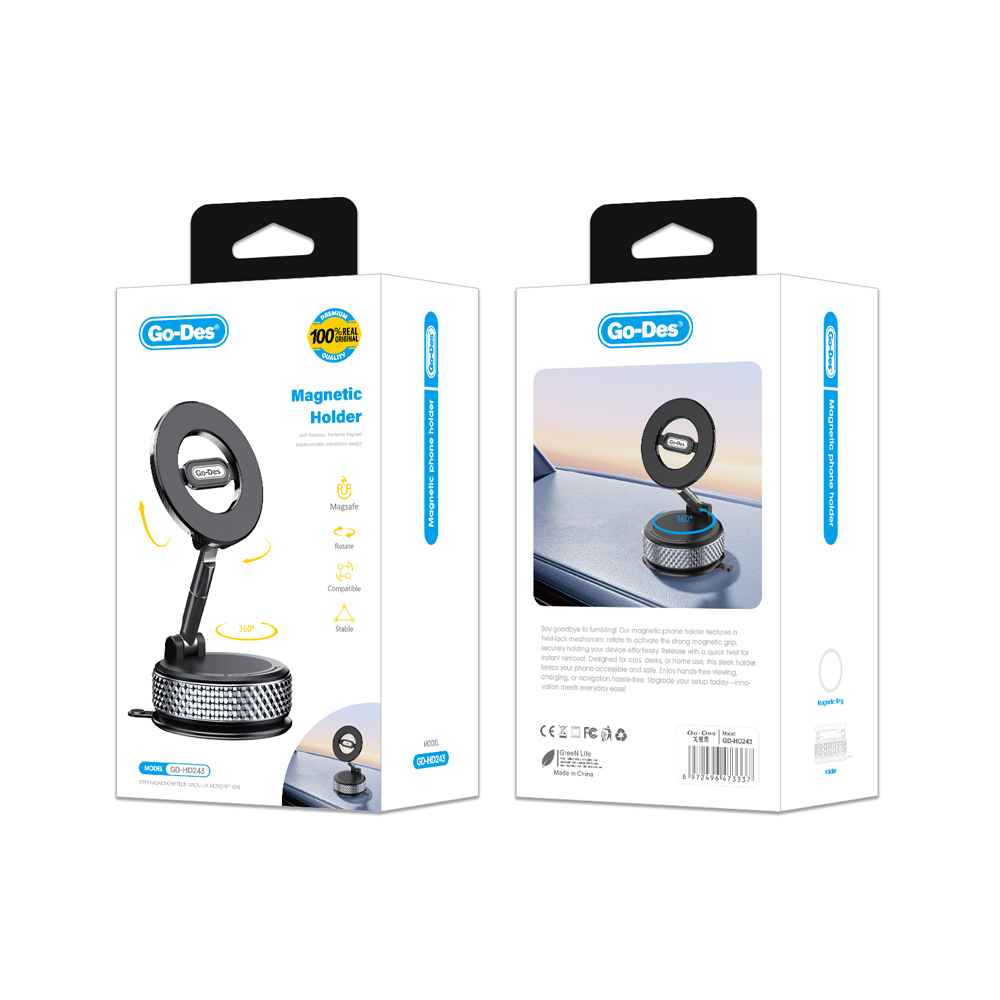 Go Des GD-HD243 360 Derece Dönebilen Vakum Özellikli Magnetik Telefon Tutucu - 5