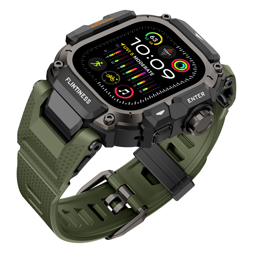 Apple Watch Ultra 49mm Uyumlu Mohseven iWatch Punk Fortress Serisi Kasa Koruyuculu Silikon Kordon - 1