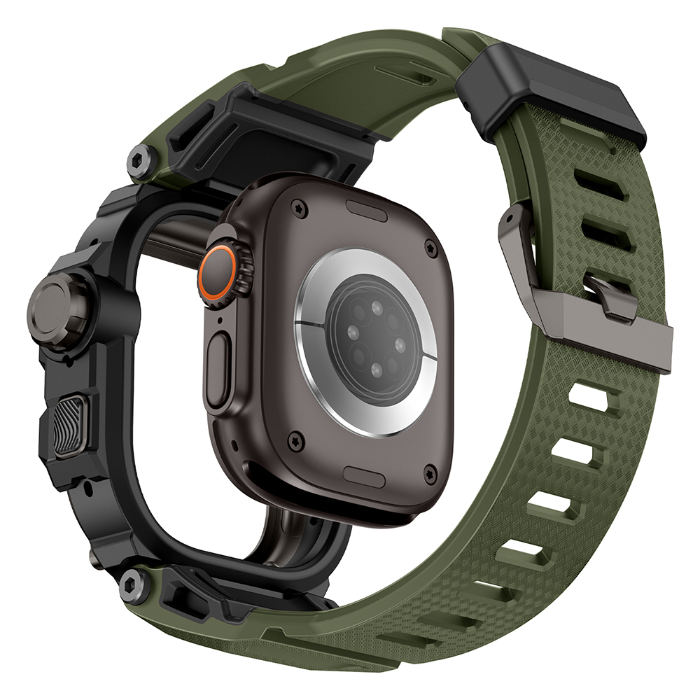 Apple Watch Ultra 49mm Uyumlu Mohseven iWatch Punk Fortress Serisi Kasa Koruyuculu Silikon Kordon - 4