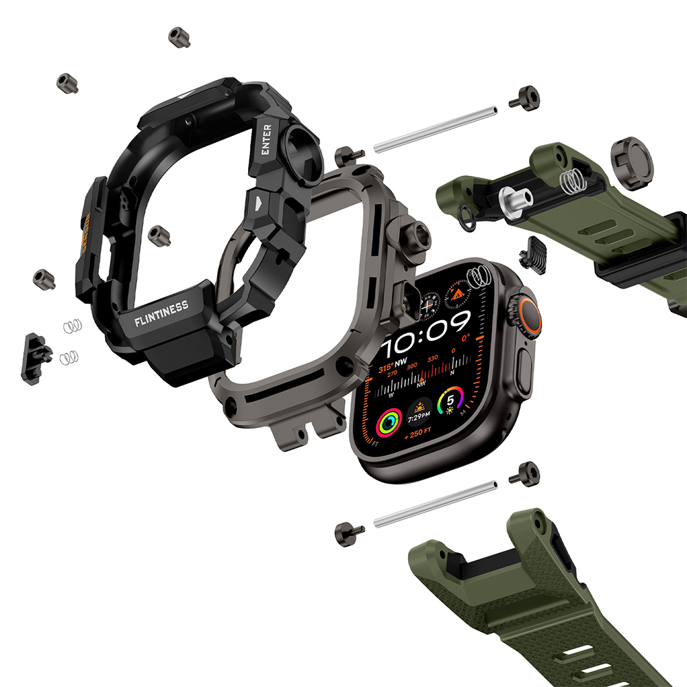 Apple Watch Ultra 49mm Uyumlu Mohseven iWatch Punk Fortress Serisi Kasa Koruyuculu Silikon Kordon - 6