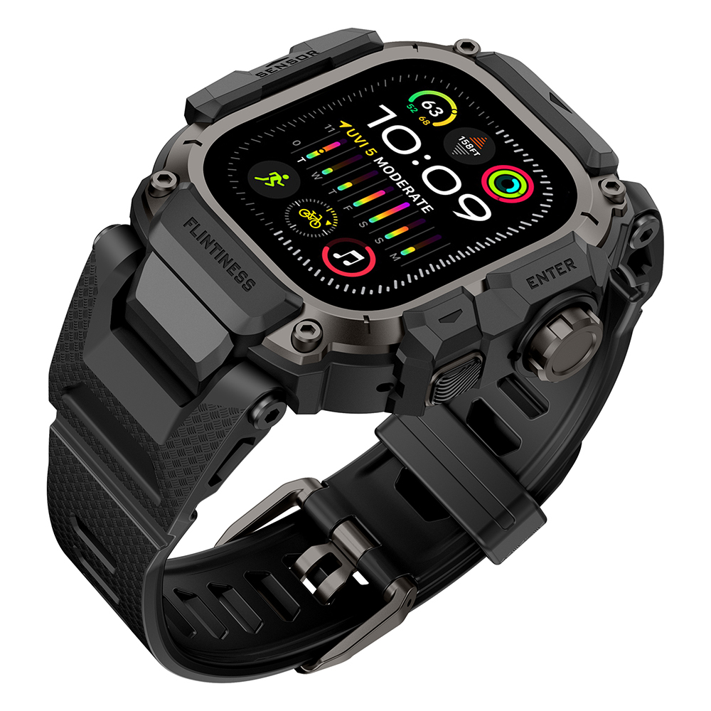 Apple Watch Ultra 49mm Uyumlu Mohseven iWatch Punk Fortress Serisi Kasa Koruyuculu Silikon Kordon - 1