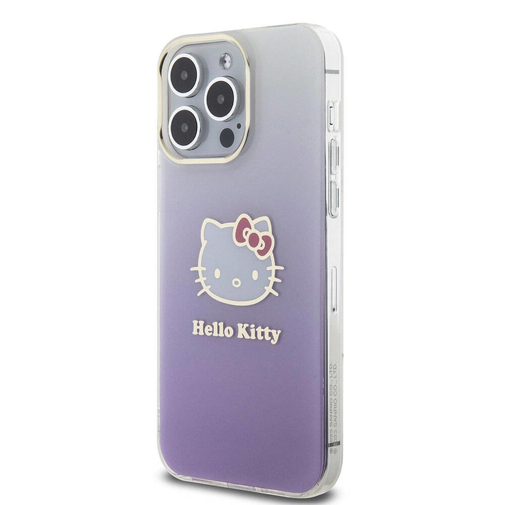 Apple iPhone 15 Pro Max Uyumlu Kılıf Hello Kitty Orjinal Lisanslı Yazı ve İkonik Logolu Elektroplating Kaplama Gradyan Kapak