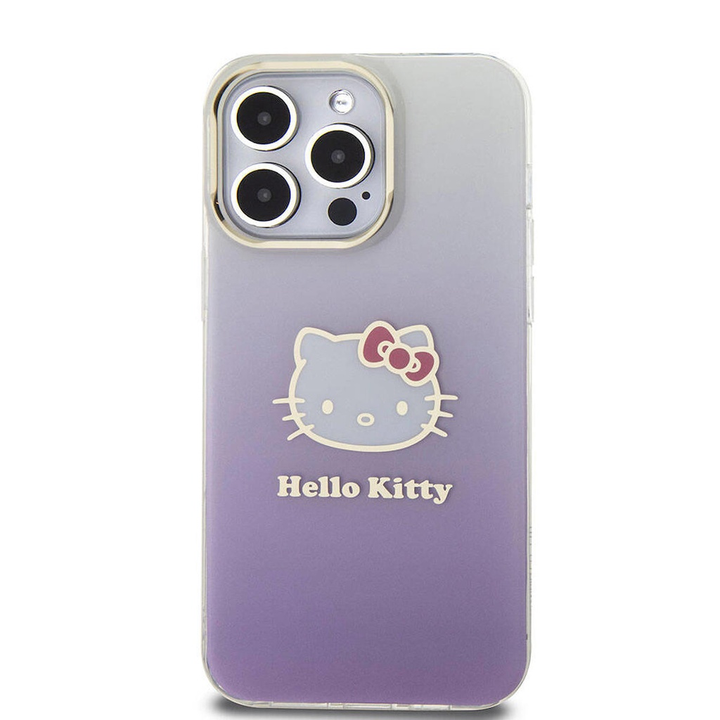 Apple iPhone 15 Pro Max Uyumlu Kılıf Hello Kitty Orjinal Lisanslı Yazı ve İkonik Logolu Elektroplating Kaplama Gradyan Kapak