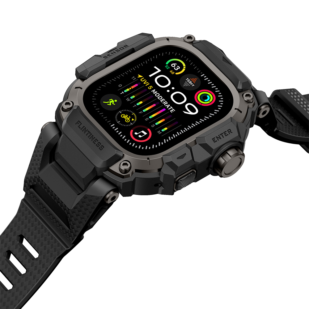 Apple Watch Ultra 49mm Uyumlu Mohseven iWatch Punk Fortress Serisi Kasa Koruyuculu Silikon Kordon - 3