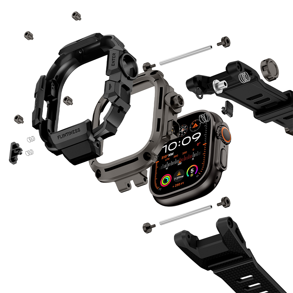 Apple Watch Ultra 49mm Uyumlu Mohseven iWatch Punk Fortress Serisi Kasa Koruyuculu Silikon Kordon - 6