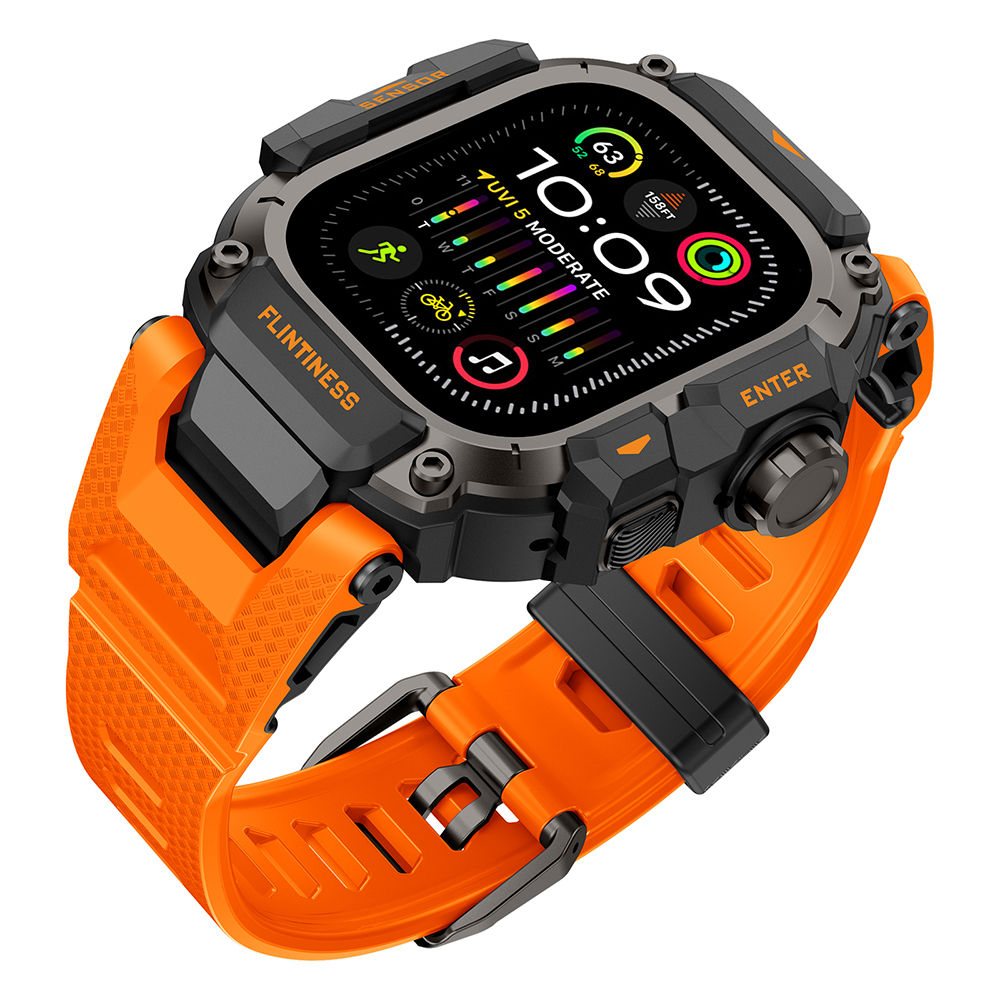 Apple Watch Ultra 49mm Uyumlu Mohseven iWatch Punk Fortress Serisi Kasa Koruyuculu Silikon Kordon - 1