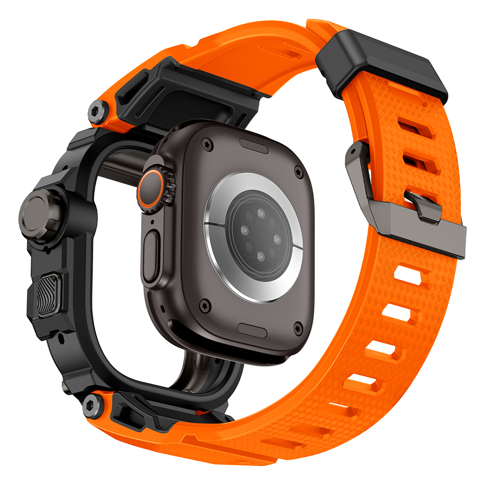 Apple Watch Ultra 49mm Uyumlu Mohseven iWatch Punk Fortress Serisi Kasa Koruyuculu Silikon Kordon - 4