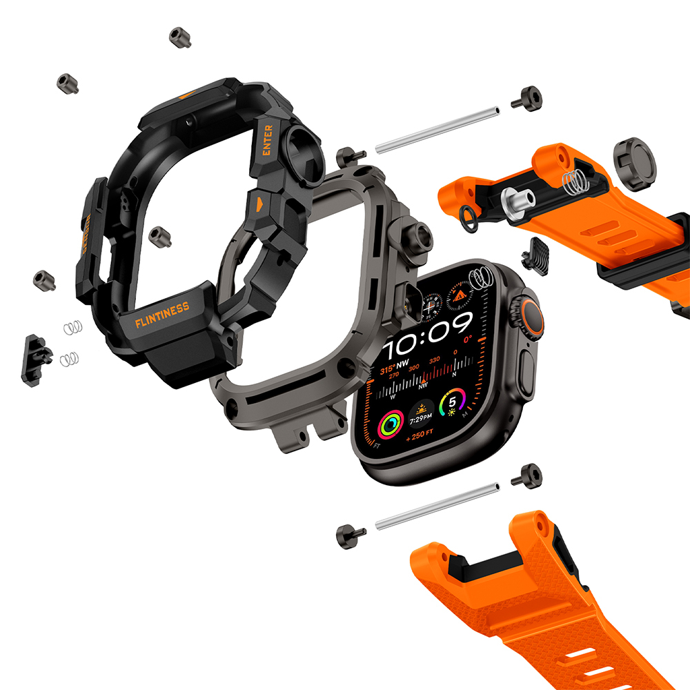 Apple Watch Ultra 49mm Uyumlu Mohseven iWatch Punk Fortress Serisi Kasa Koruyuculu Silikon Kordon - 6