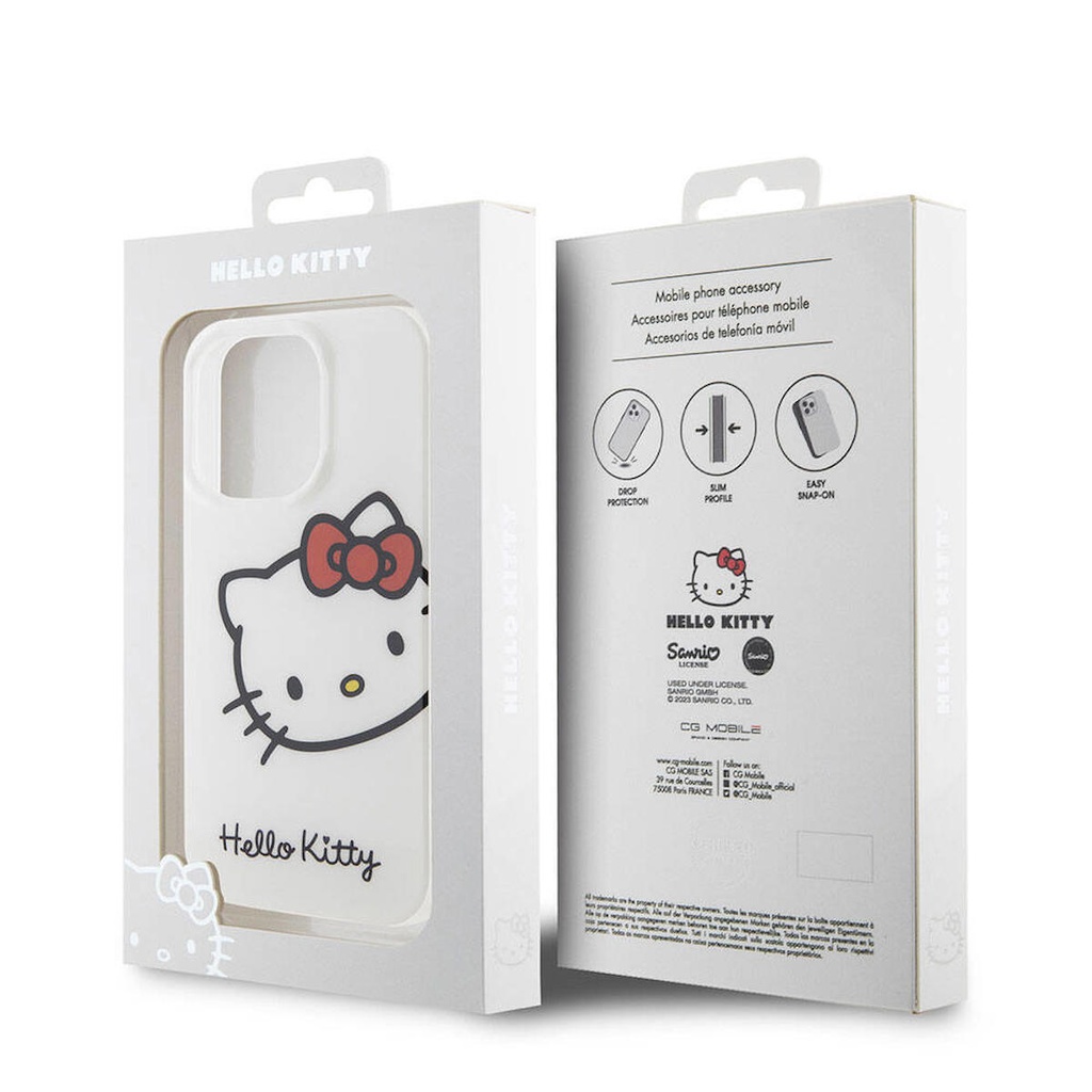 Apple iPhone 15 Pro Max Uyumlu Kılıf Hello Kitty Orjinal Lisanslı Yazı ve İkonik Logolu Kitty Head Kapak