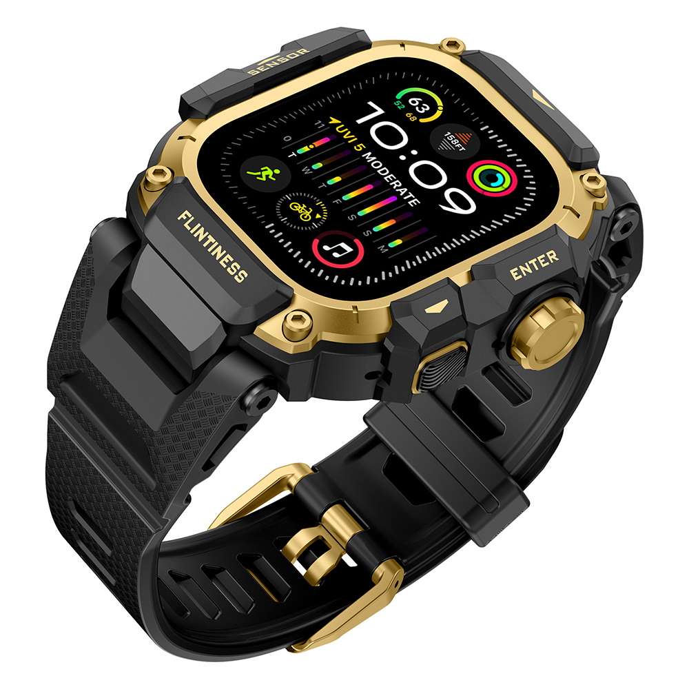 Apple Watch Ultra 49mm Uyumlu Mohseven iWatch Punk Fortress Serisi Kasa Koruyuculu Silikon Kordon - 1