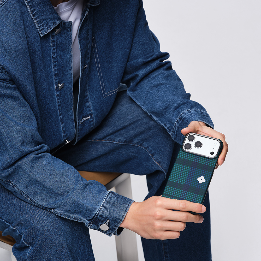 Apple iPhone 17 Pro Uyumlu Kılıf M-safe Şarj Özellikli Aramid Fiber Pitaka Flora in Grid Serisi Kapak - 3
