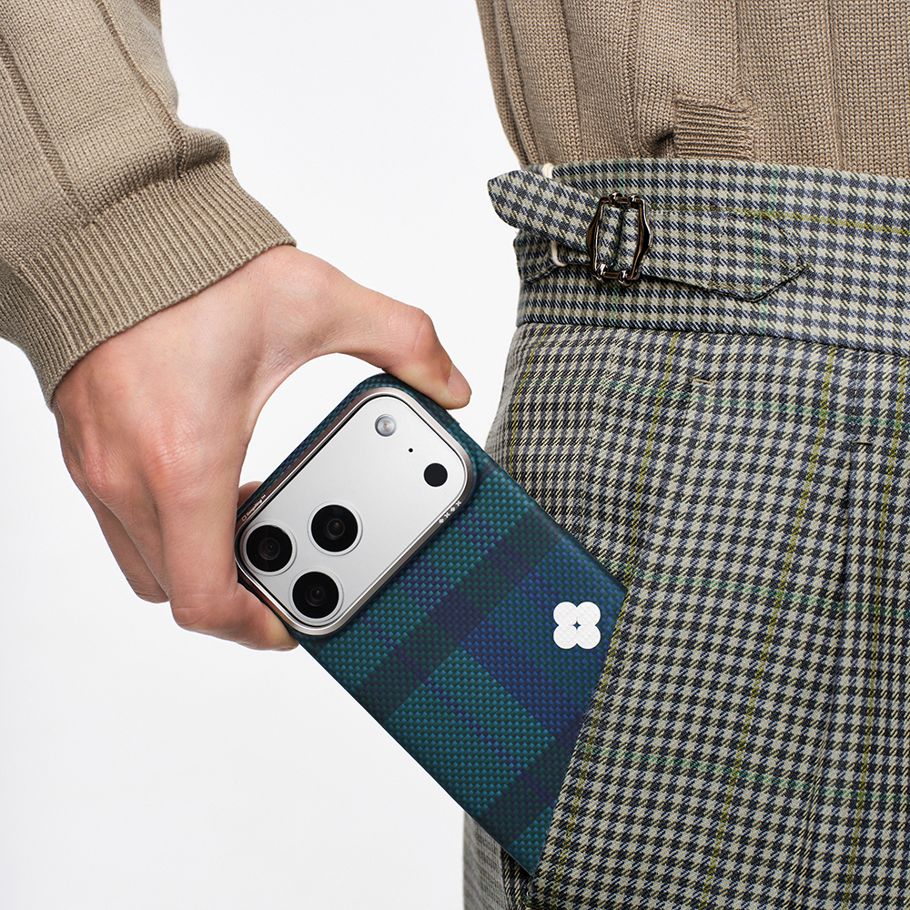 Apple iPhone 17 Pro Max Uyumlu Kılıf M-safe Şarj Özellikli Aramid Fiber Pitaka Flora in Grid Serisi Kapak - 6