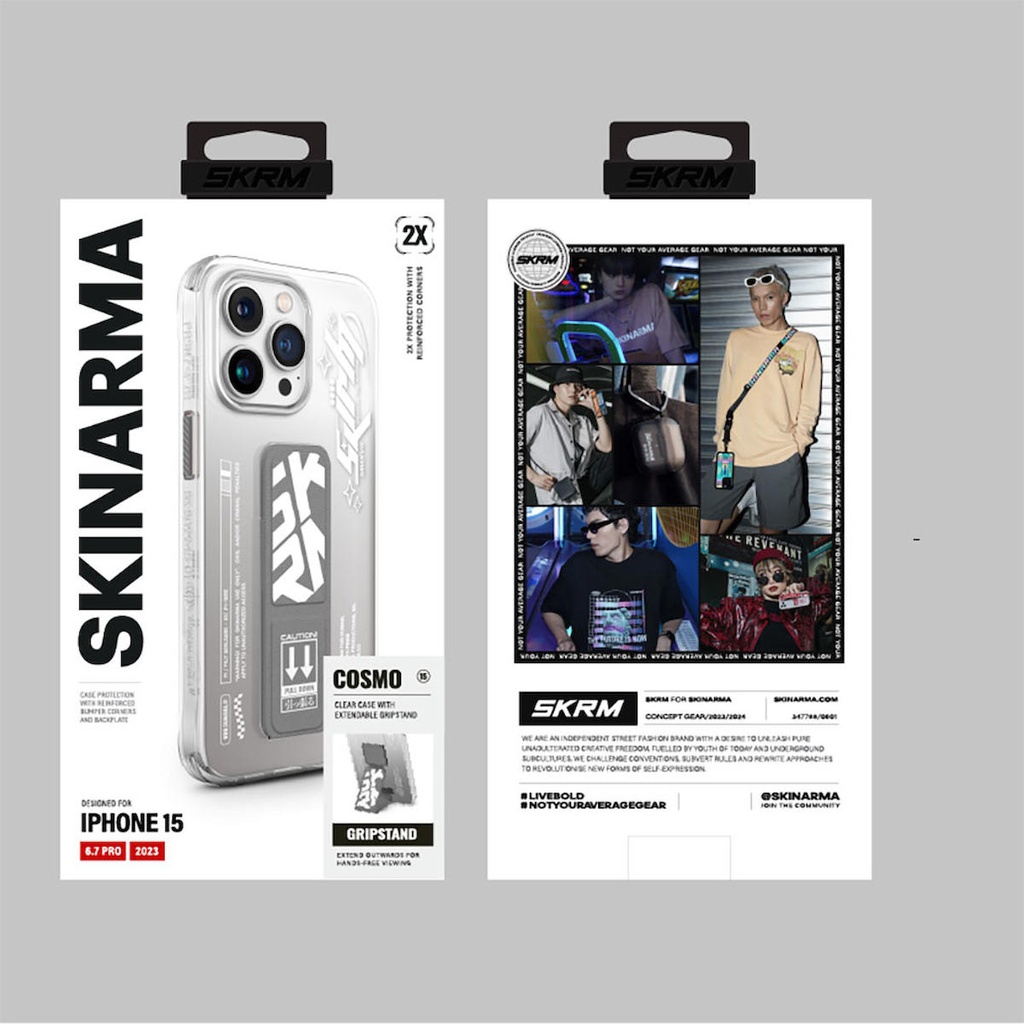 Apple iPhone 15 Pro Max Uyumlu Kılıf SkinArma Şeffaf Renk Geçişli Airbag Tasarımlı Standlı Cosmo Kapak