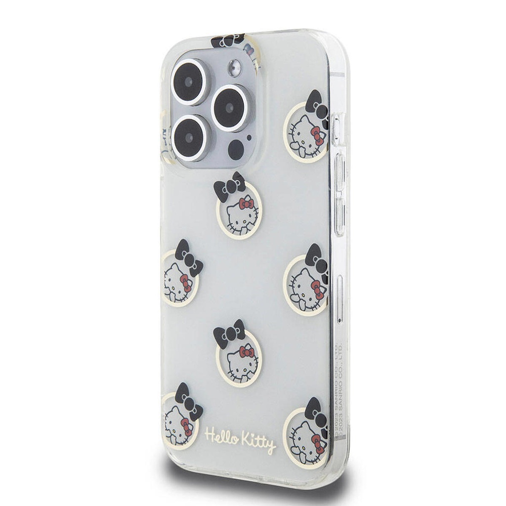 Apple iPhone 15 Pro Uyumlu Kılıf Hello Kitty Orjinal Lisanslı Elektroplating Kaplama Kabarcık Baskılı Kapak