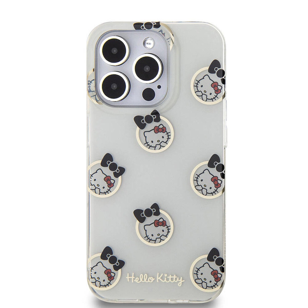Apple iPhone 15 Pro Uyumlu Kılıf Hello Kitty Orjinal Lisanslı Elektroplating Kaplama Kabarcık Baskılı Kapak
