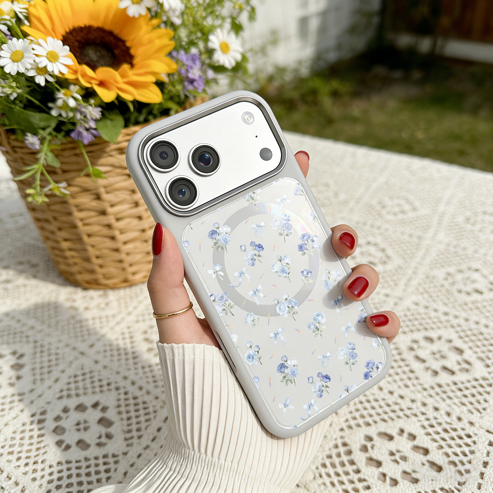 Apple iPhone 17 Pro Uyumlu Kılıf M-safe Şarj Özellikli Çiçek Tasarımlı Mutural Flower Serisi Kapak - 9