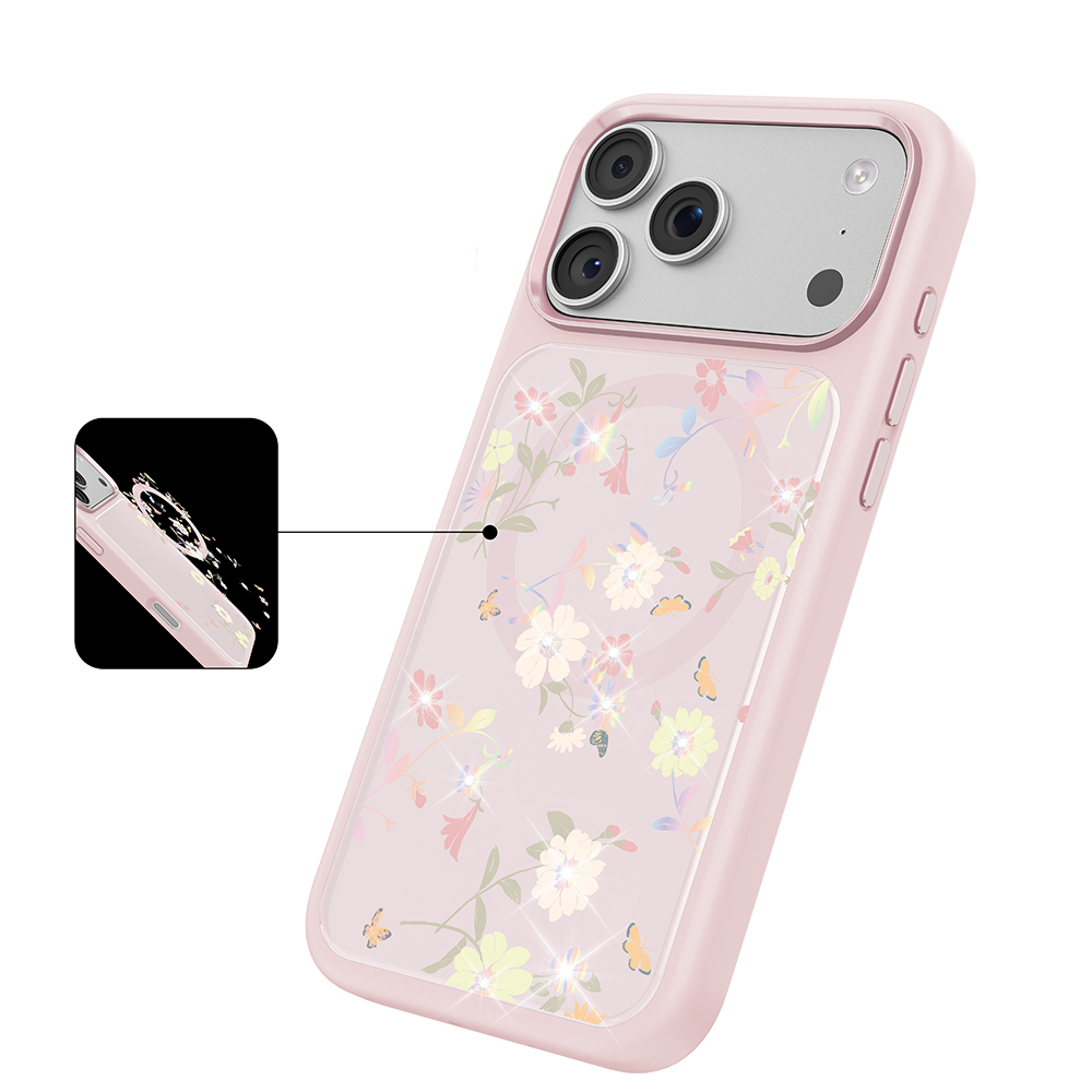 Apple iPhone 17 Pro Uyumlu Kılıf M-safe Şarj Özellikli Çiçek Tasarımlı Mutural Flower Serisi Kapak - 4