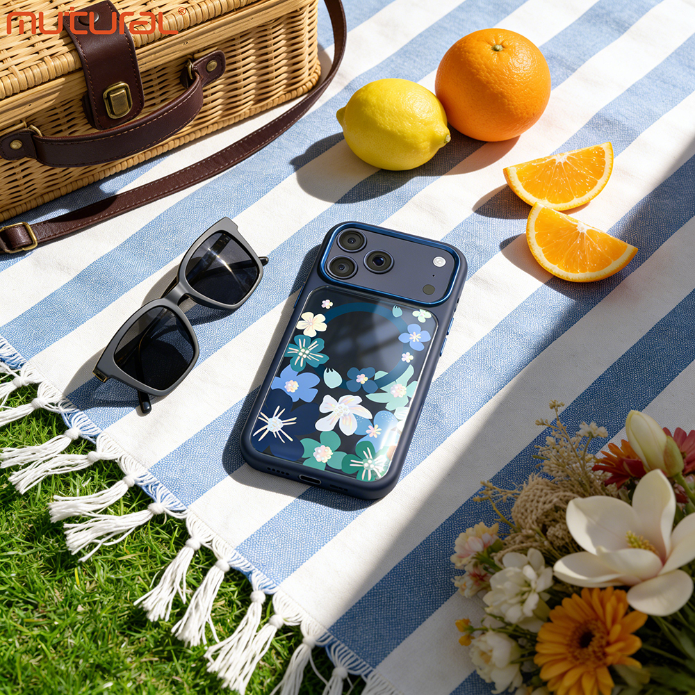 Apple iPhone 17 Pro Uyumlu Kılıf M-safe Şarj Özellikli Çiçek Tasarımlı Mutural Flower Serisi Kapak - 9