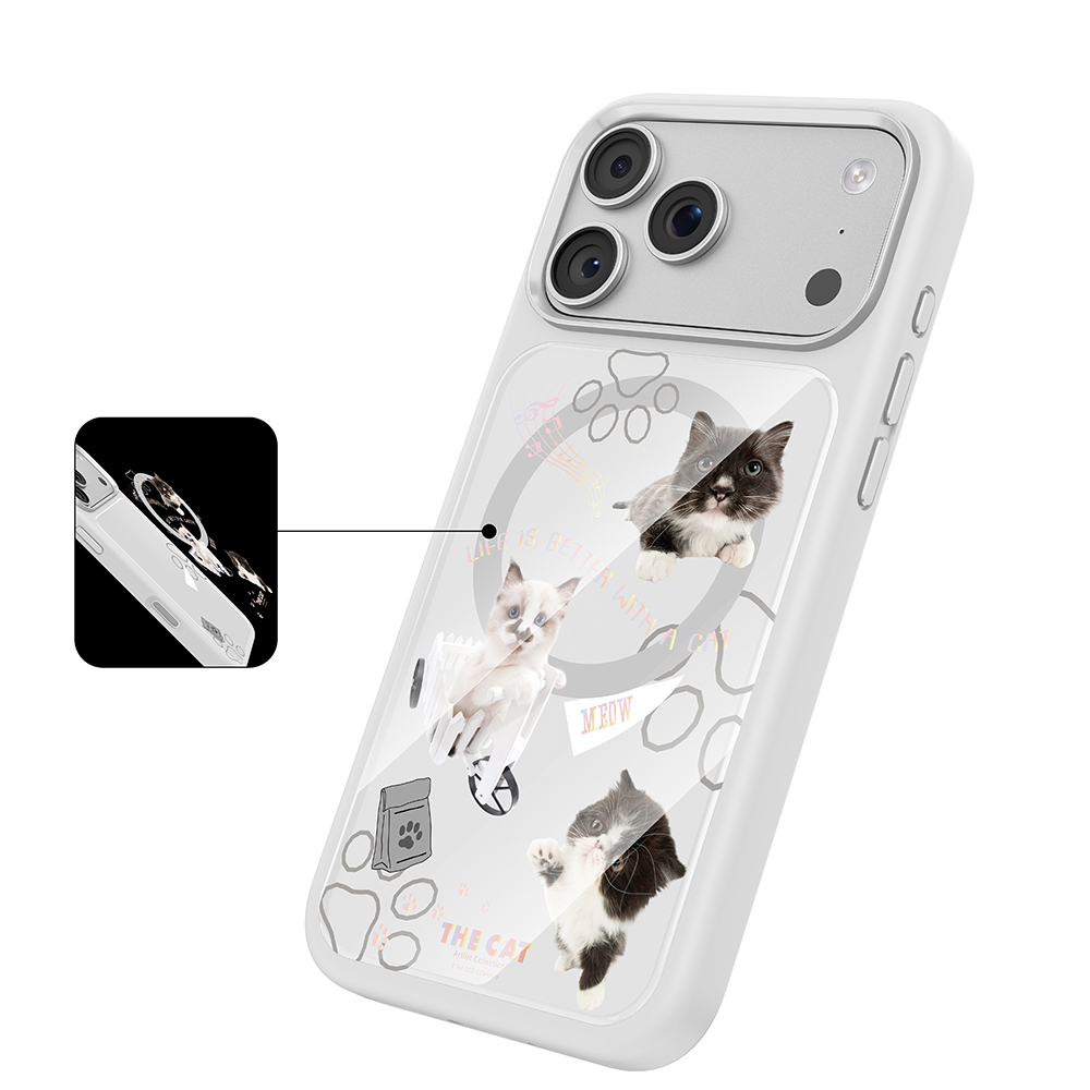 Apple iPhone 17 Pro Max Uyumlu Kılıf M-safe Şarj Özellikli 3D Baskılı Tasarım Mutural The Cat Serisi Kapak - 7