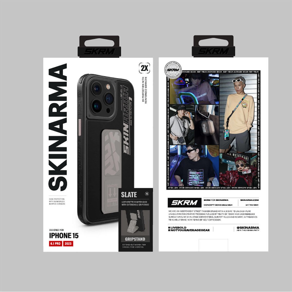 Apple iPhone 15 Pro Uyumlu Kılıf SkinArma Standlı Deri Görünümlü Slate Kapak