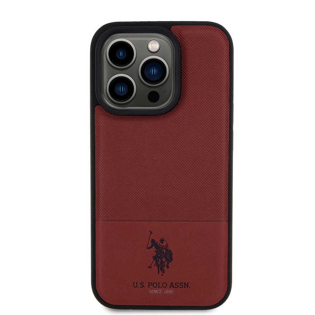 Apple iPhone 15 Pro Uyumlu Kılıf U.S. Polo Assn. Orjinal Lisanslı Suni Deri Arka Yüzey Baskı Logolu Örgü Desenli Kapak