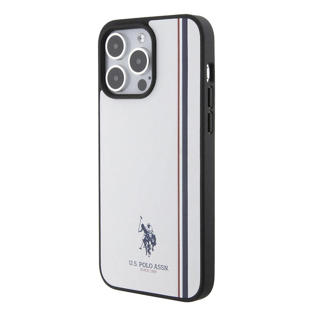 Apple iPhone 15 Pro Uyumlu Kılıf U.S. Polo Assn. Orjinal Lisanslı Üç Renk Şerit Tasarımlı Baskı Logolu Kapak