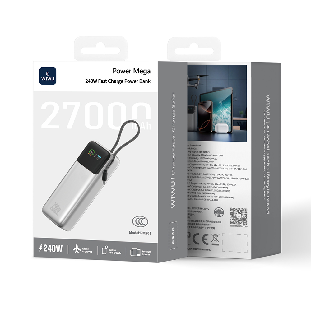 Wiwu PM-201 Power Mega Serisi Type-C Çıkışlı Taşınabilir Powerbank PD 240W 27000mAh - 4