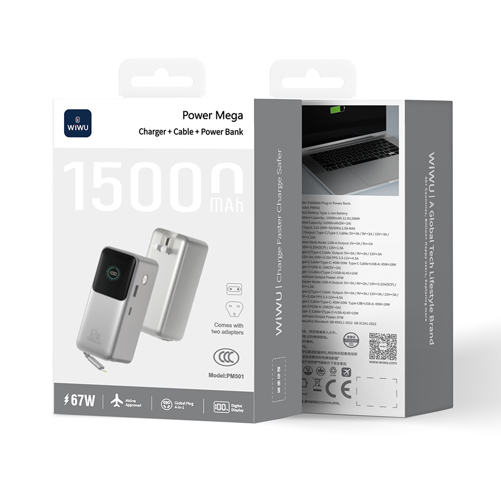 Wiwu PM-501 Power Mega Serisi Type-C Çıkışlı Taşınabilir Powerbank PD 67W 15000mAh - 4