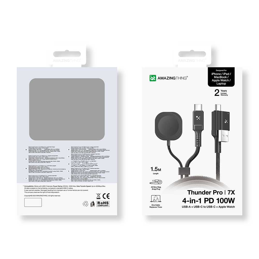 Amazingthing Thunder Pro 7X 100W Apple Watch Serisi Akıllı Saat Wireless 4in1 Type-C PD - Usb Hızlı Şarj Kablosu 1.5M - 12