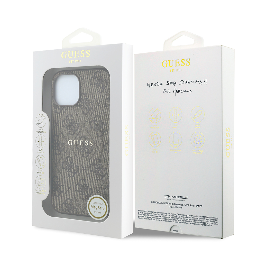 Apple iPhone 15 Uyumlu Kılıf Guess Orjinal Lisanslı M-safe Kabartmalı 4G Desenli Yazı Logolu Kapak - 7