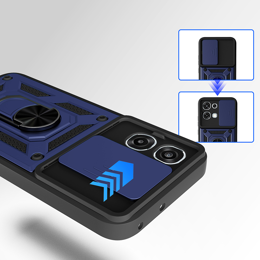 Oppo A6 Pro Uyumlu Kılıf Magnetik Standlı Kamera Korumalı Zore Sürgülü Vega Kapak - 3