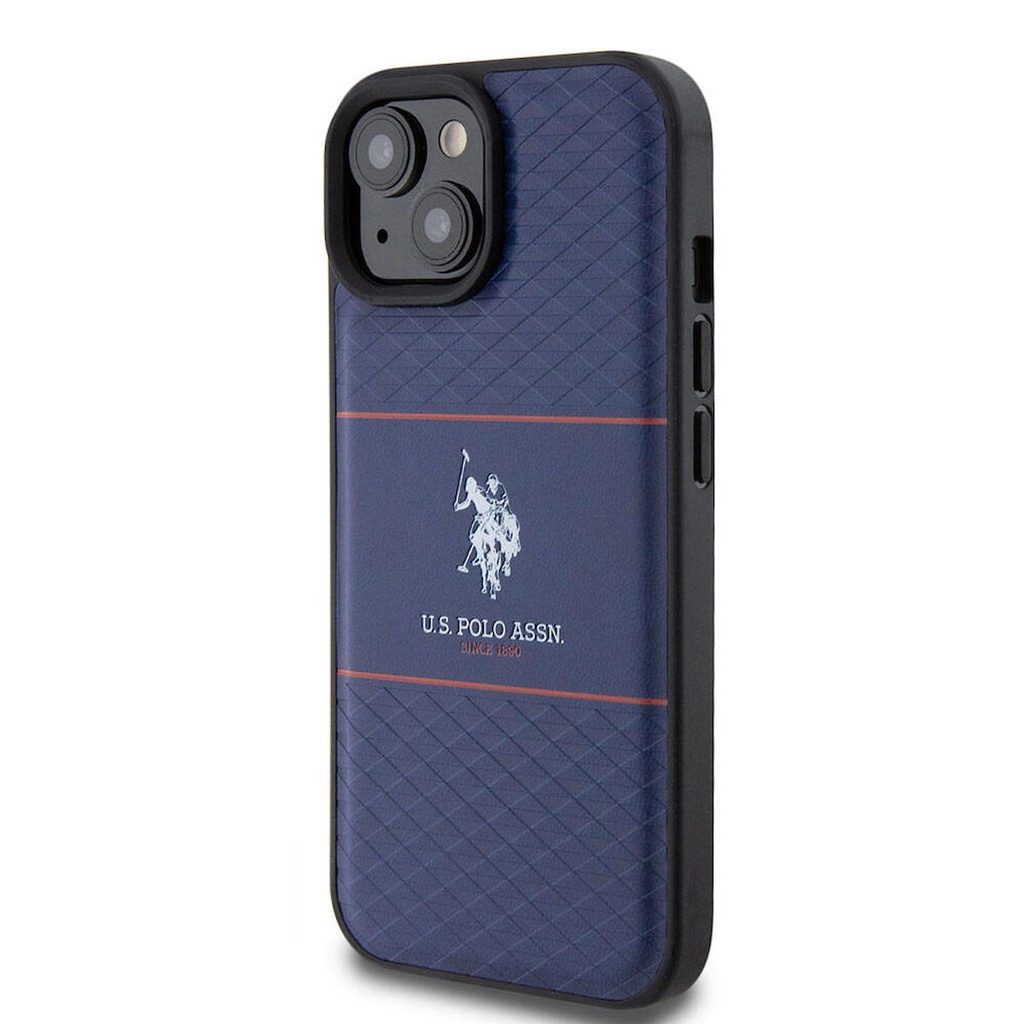 Apple iPhone 15 Uyumlu Kılıf U.S. Polo Assn. Orjinal Lisanslı Deri Şeritli Logo Dizayn Kapak