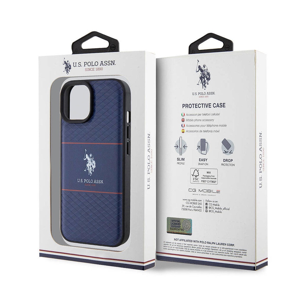 Apple iPhone 15 Uyumlu Kılıf U.S. Polo Assn. Orjinal Lisanslı Deri Şeritli Logo Dizayn Kapak