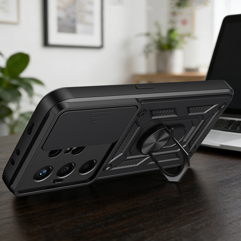 Tecno Camon 50 Kılıf Magnetik Standlı Kamera Korumalı Zore Sürgülü Vega Kapak - 5