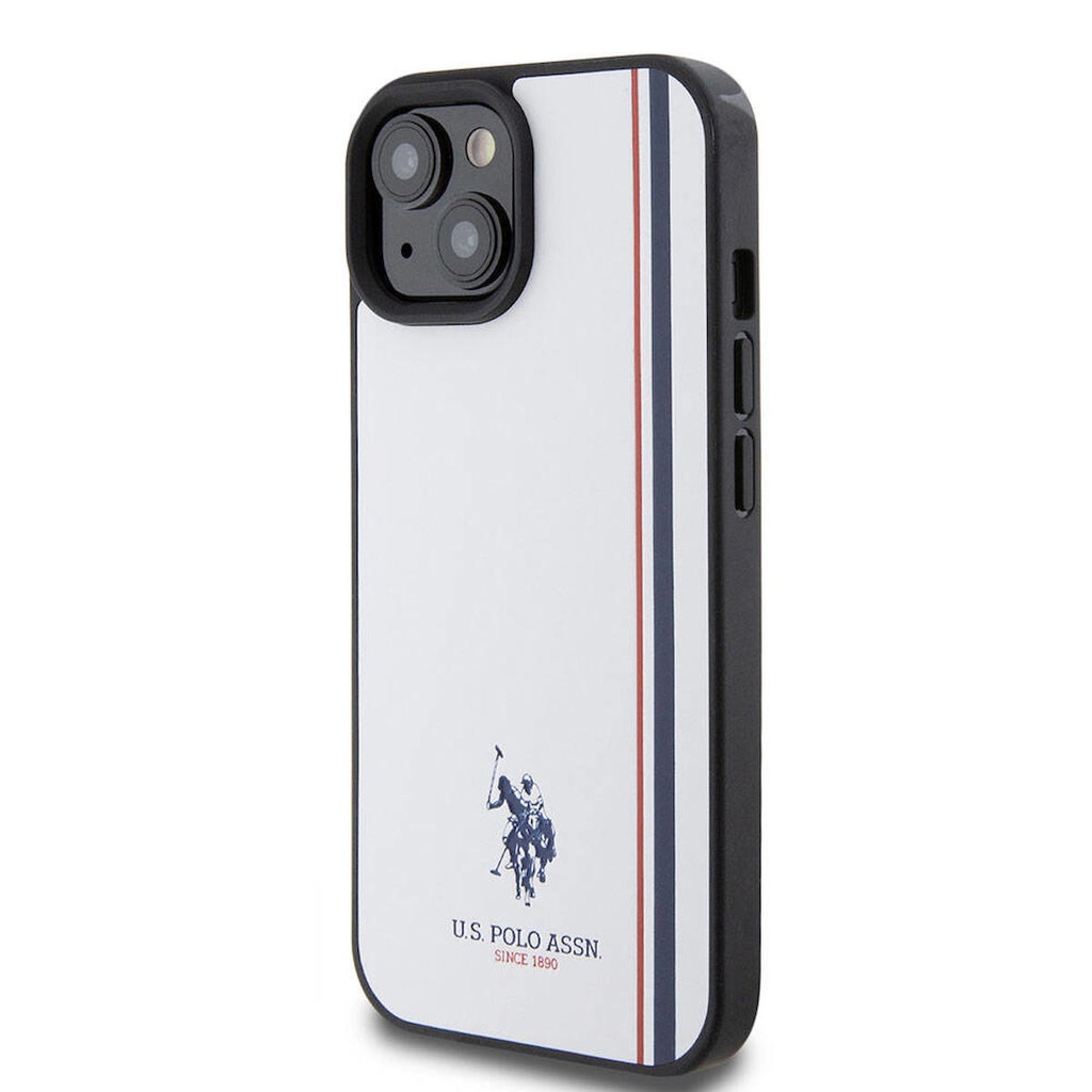Apple iPhone 15 Uyumlu Kılıf U.S. Polo Assn. Orjinal Lisanslı Üç Renk Şerit Tasarımlı Baskı Logolu Kapak
