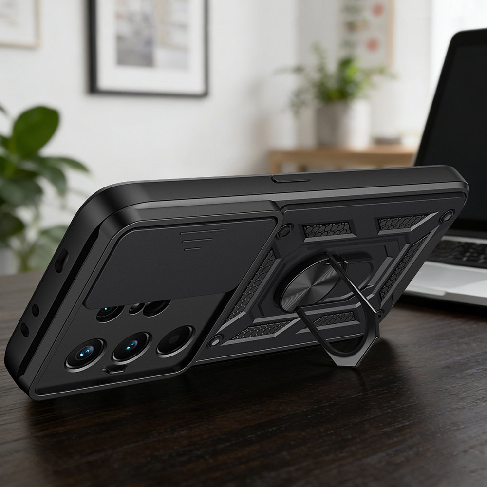Tecno Camon 50 Pro Kılıf Magnetik Standlı Kamera Korumalı Zore Sürgülü Vega Kapak - 5