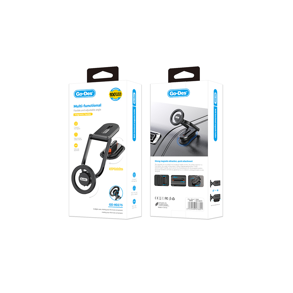 Go Des GD-HD275 Magnetik M-safe Uyumlu 360 Derece Dönebilen Düz Zemin Araç Telefon Tutucu - 5