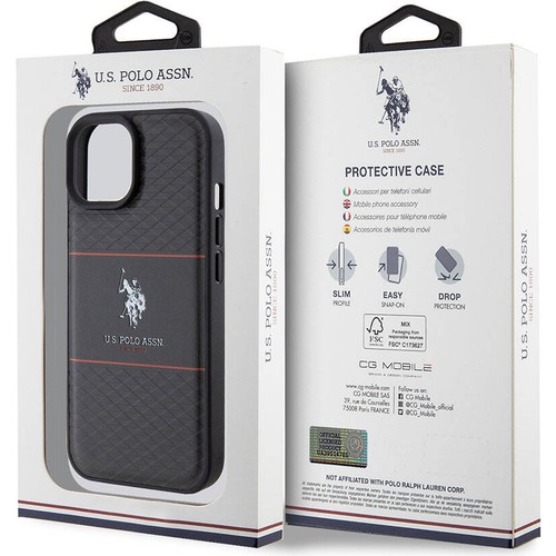 Apple iPhone 15 Plus Uyumlu Kılıf U.S. Polo Assn. Orjinal Lisanslı Deri Şeritli Logo Dizayn Kapak